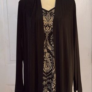 Susan Graver 2PC Black Cream Paisley Tunic & Cardigan Set XL